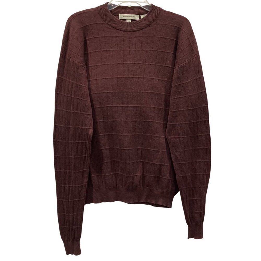 Pronto Uomo Crewneck Sweater Mens L Maroon Silk Blend Windowpane Academia Preppy